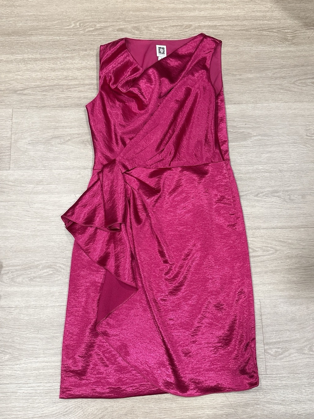 Anne Klein Hot Pink Strapless Satin Sheath Dress